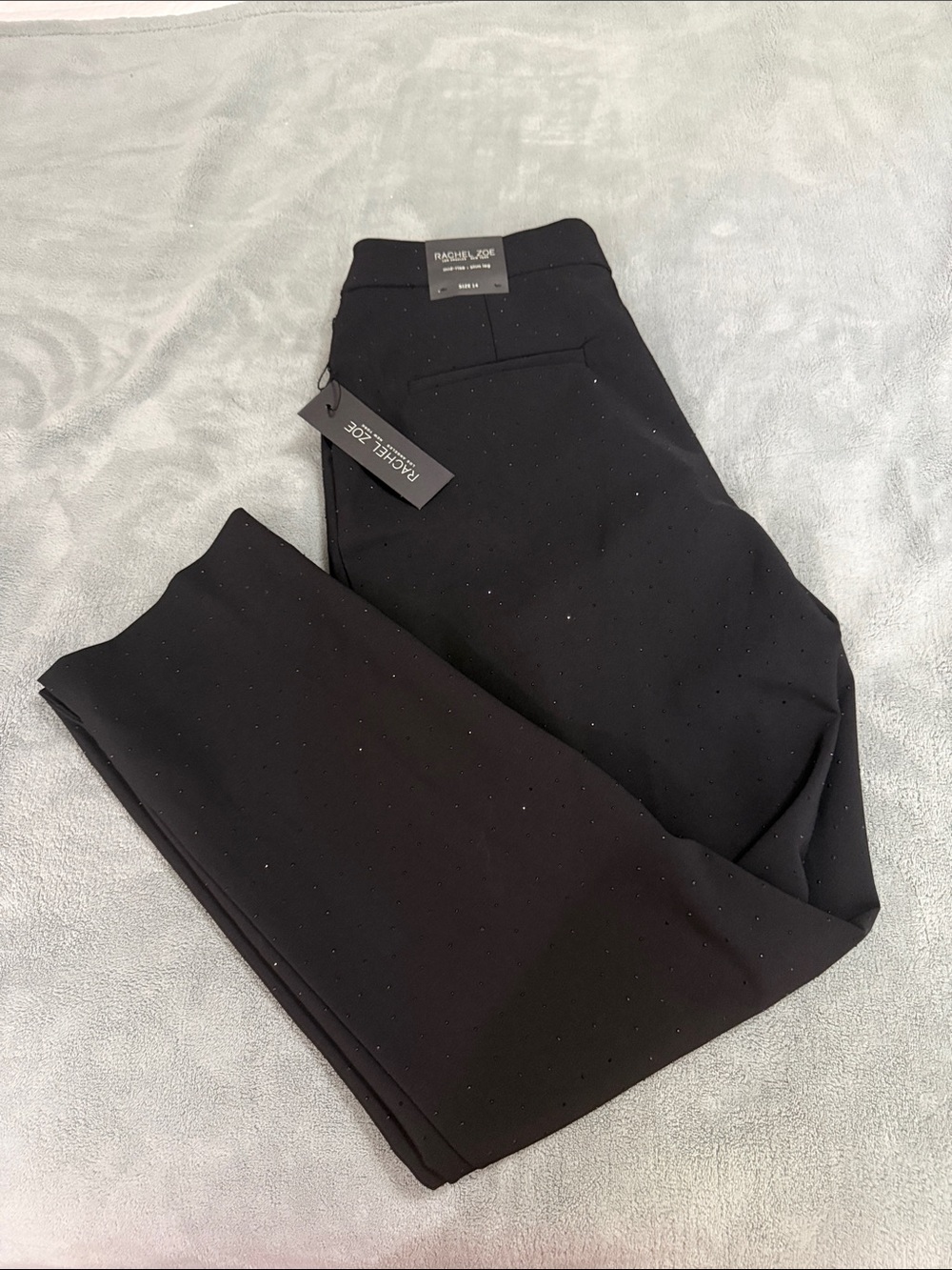 Rachel Zoe Black Slim Straight Trouser with Subtle Dot Detail